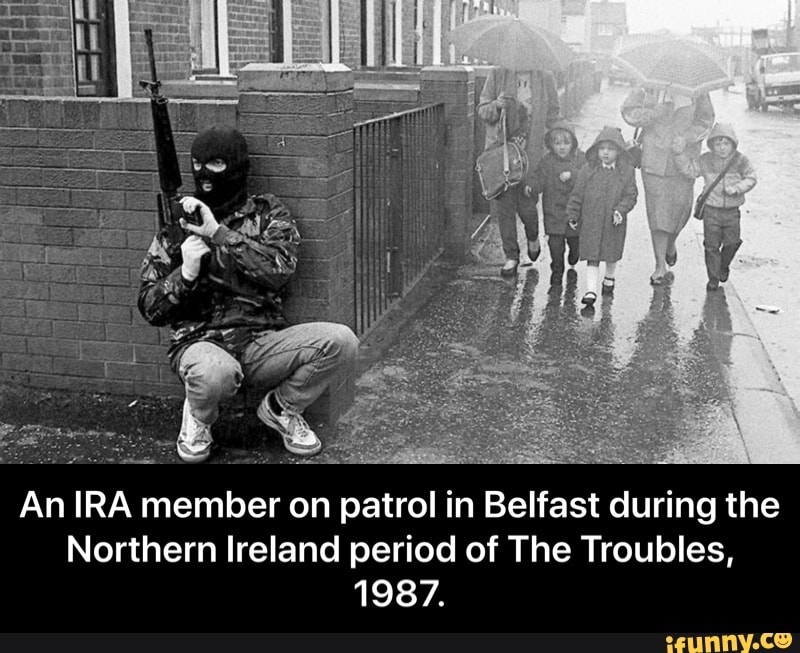 ERR An IRA member on patrol in Belfast during the Northern Ireland period of The Troubles, 1987 ...