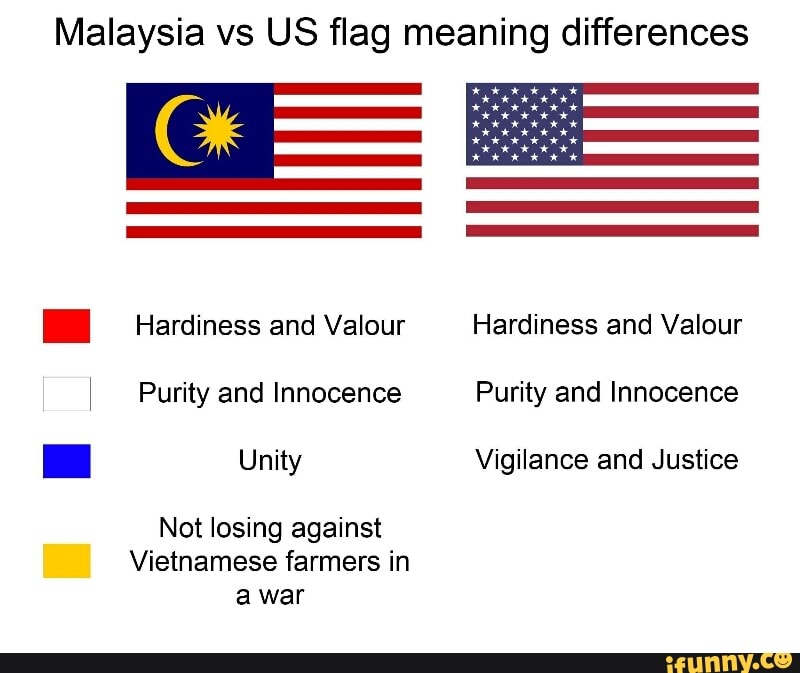 Malaysia Vs Us Flag Meaning Differences Hardiness And Valour Purity And Innocence Not Losing Against Vietnamese Farmers In A War Hardiness And Valour Purity And Innocence