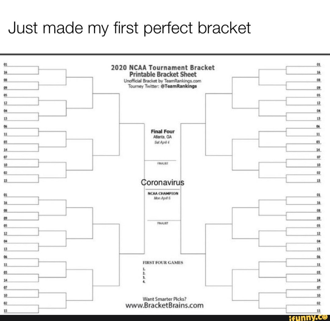 Just Made My First Perfect Bracket 2020 Ncaa Tournament Bracket Sheet Bracket By Teamrankings 5511