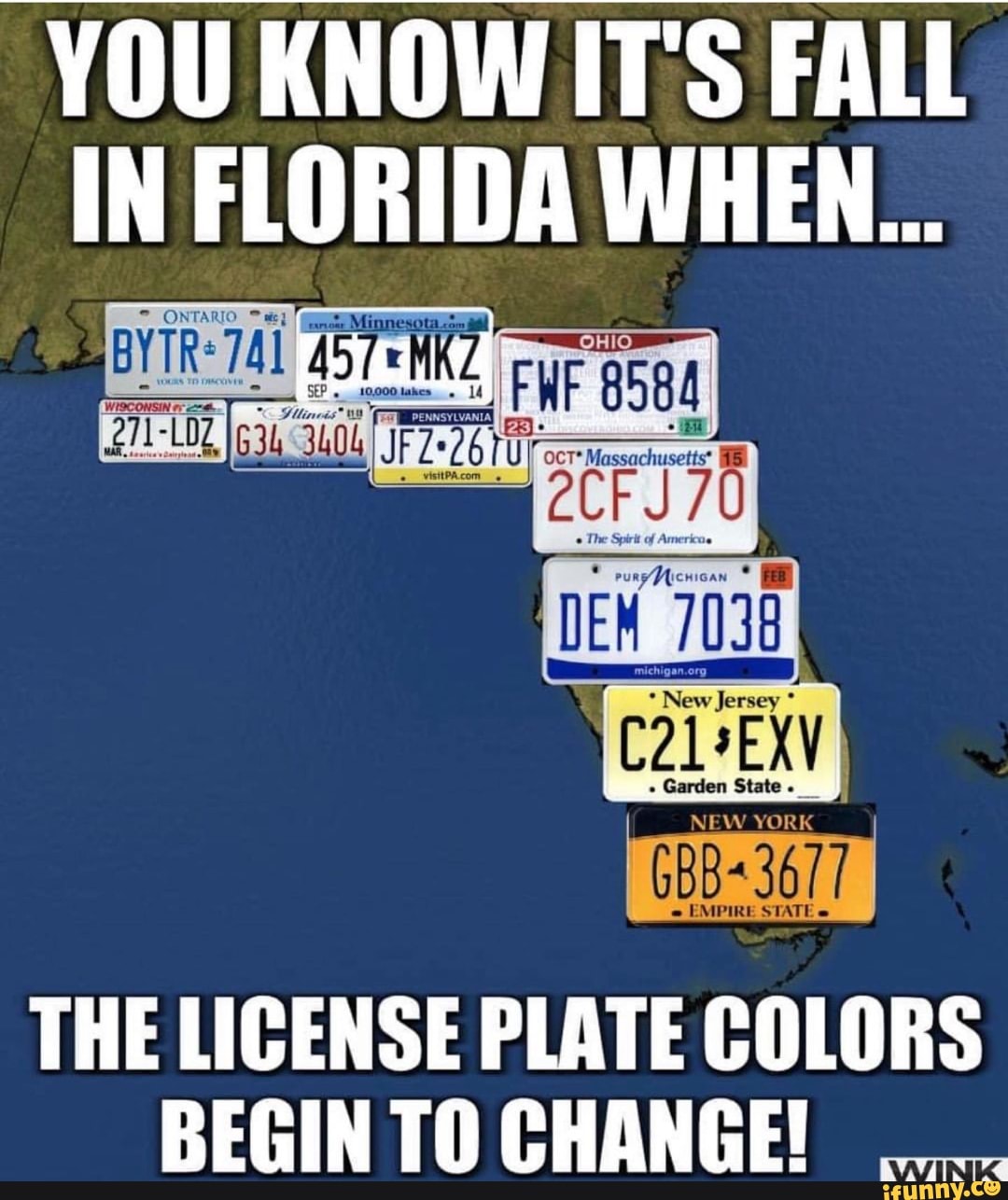 YOU KNOW ITS FALL IN FLORIDA WHEN... THE LICENSE PLATE COLORS BEGIN TO
