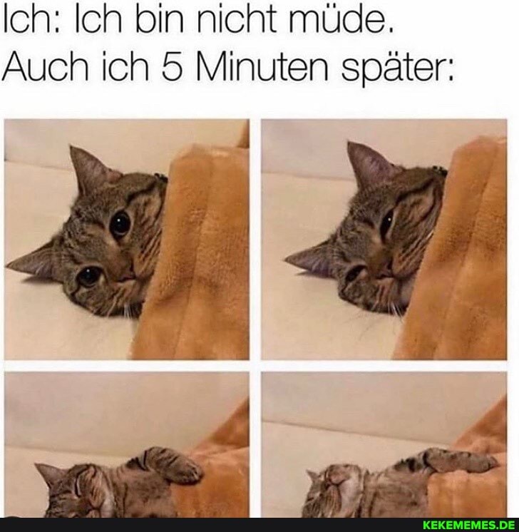 Ich: Ich bin nicht müde.
Auch ich 5 Minuten später: