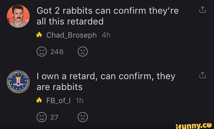 Got 2 rabbits can confirm they're all this retarded Chad_Broseph own a ...