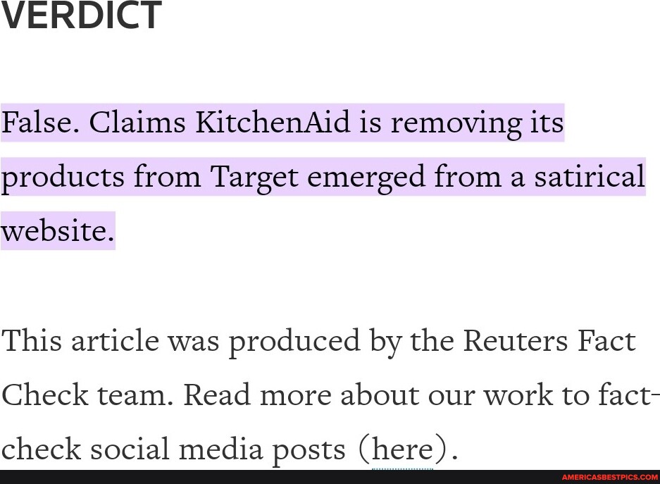 Article claiming KitchenAid has pulled items from Target shelves is satire