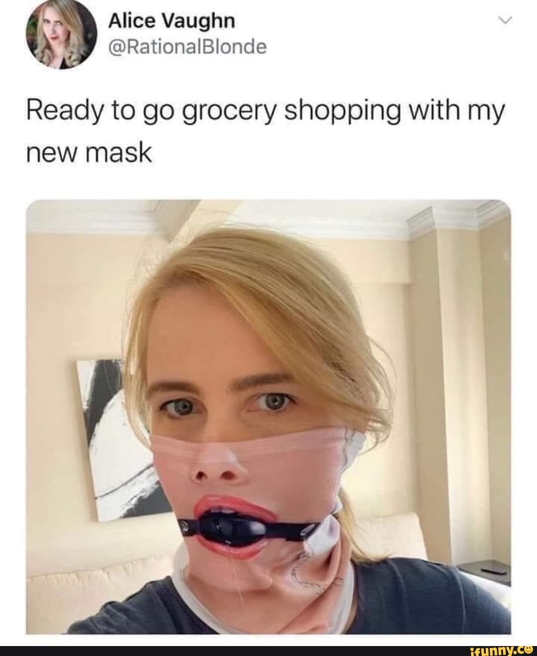 Ready to go grocery shopping with my
new mask
