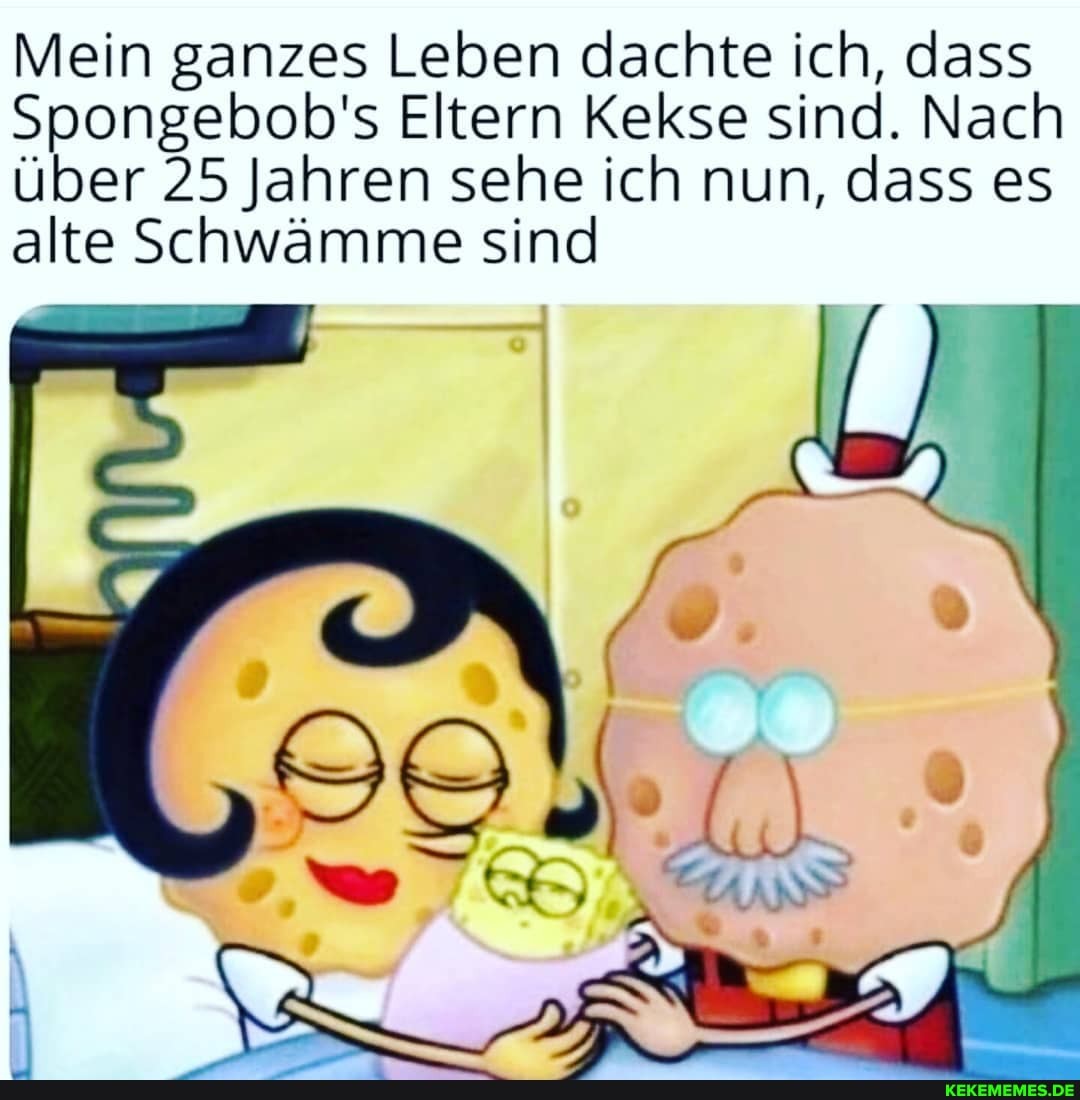 Mein ganzes Leben dachte ich, dass
Spongebob's Eltern Kekse sind. Nach über 25 Jahren sehe ich nun, dass es alte Schwämme sind