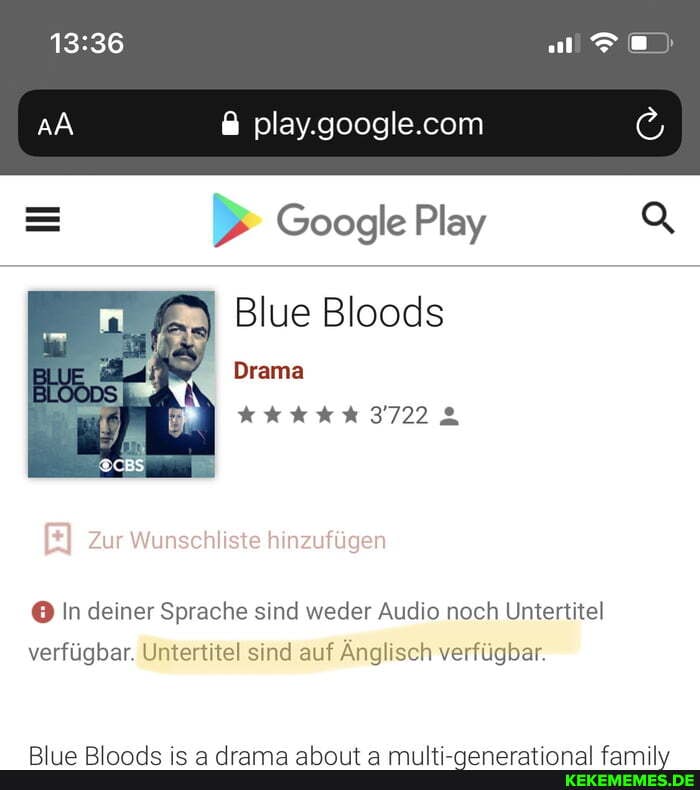 Google Play
Blue Bloods
Drama
37222
Zur Wunschliste hinzufügen
In deiner Sprache sind weder Audio noch Untertitel verfügbar. Untertitel sind auf Änglisch verfügbar.