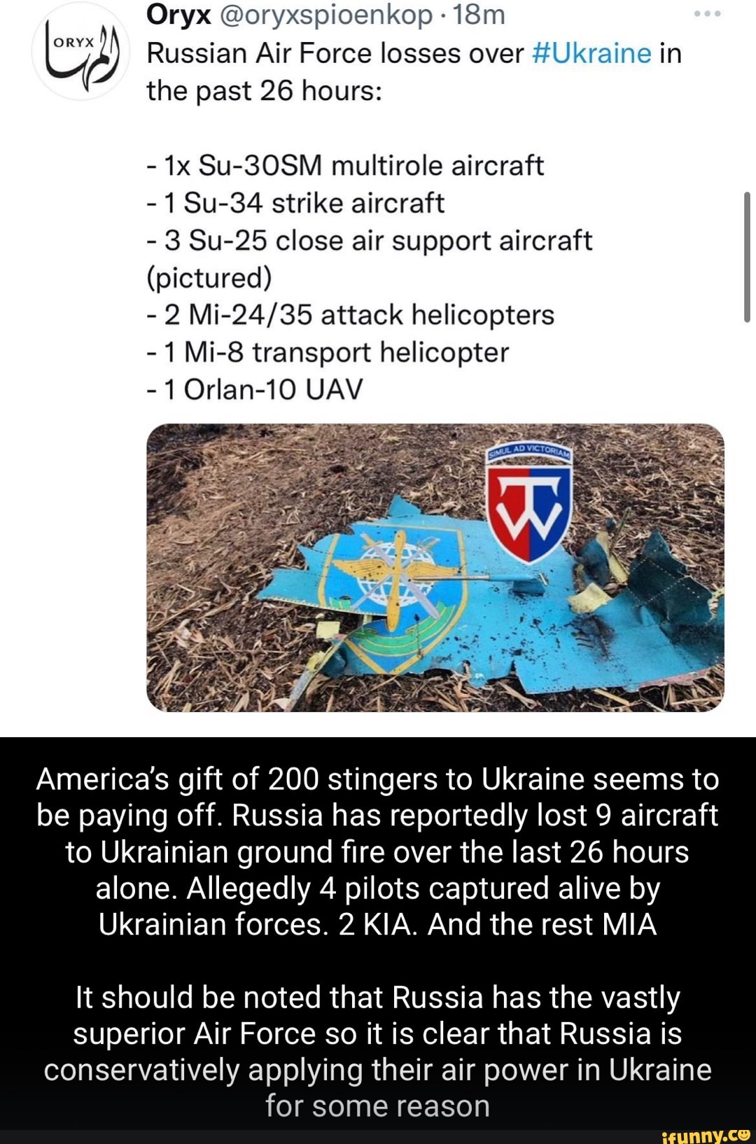 Oryx @oryxspioenkop Russian Air Force Losses Over #Ukraine In The Past ...