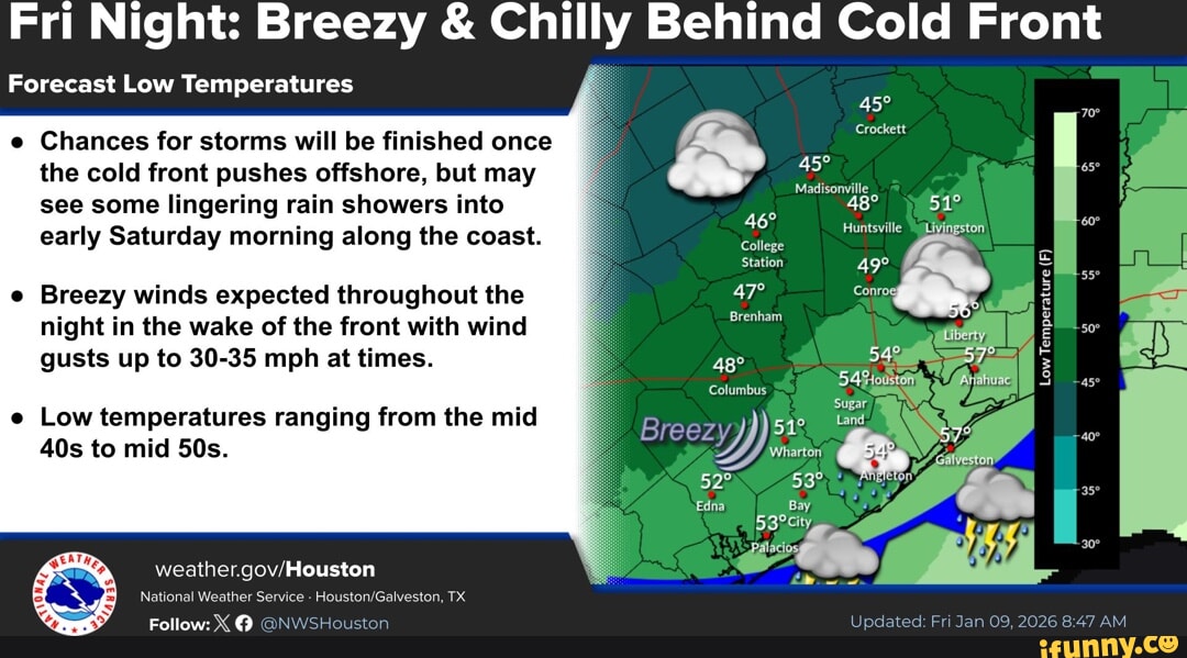 Fri Night: Breezy & Chilly Behind Cold Front Forecast Low Temperatures ...