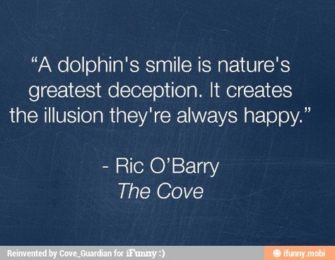 "A dolphin's smile is nature's
greatest deception. It creates
the illusion they're always happy."
Ric O'Barry
The Cove