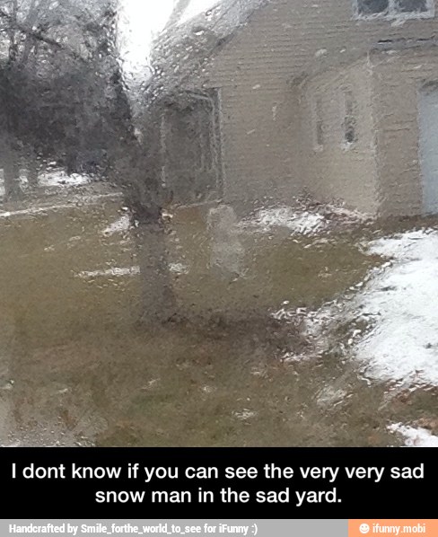 I dont know if you can see the very very sad
w man in the sad yar - I dont know if you can see the very very sad snow man in the sad yard.