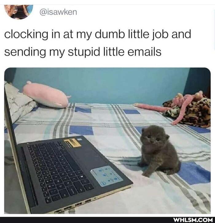 clocking in at my dumb little job and sending my stupid little emails