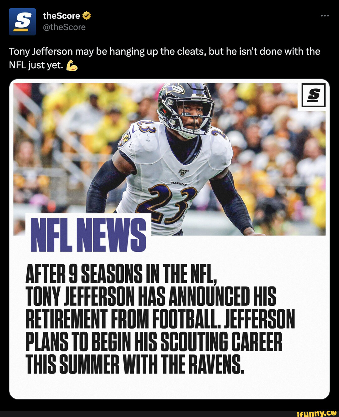 SS theScore @theScore Tony Jefferson may be hanging up the cleats