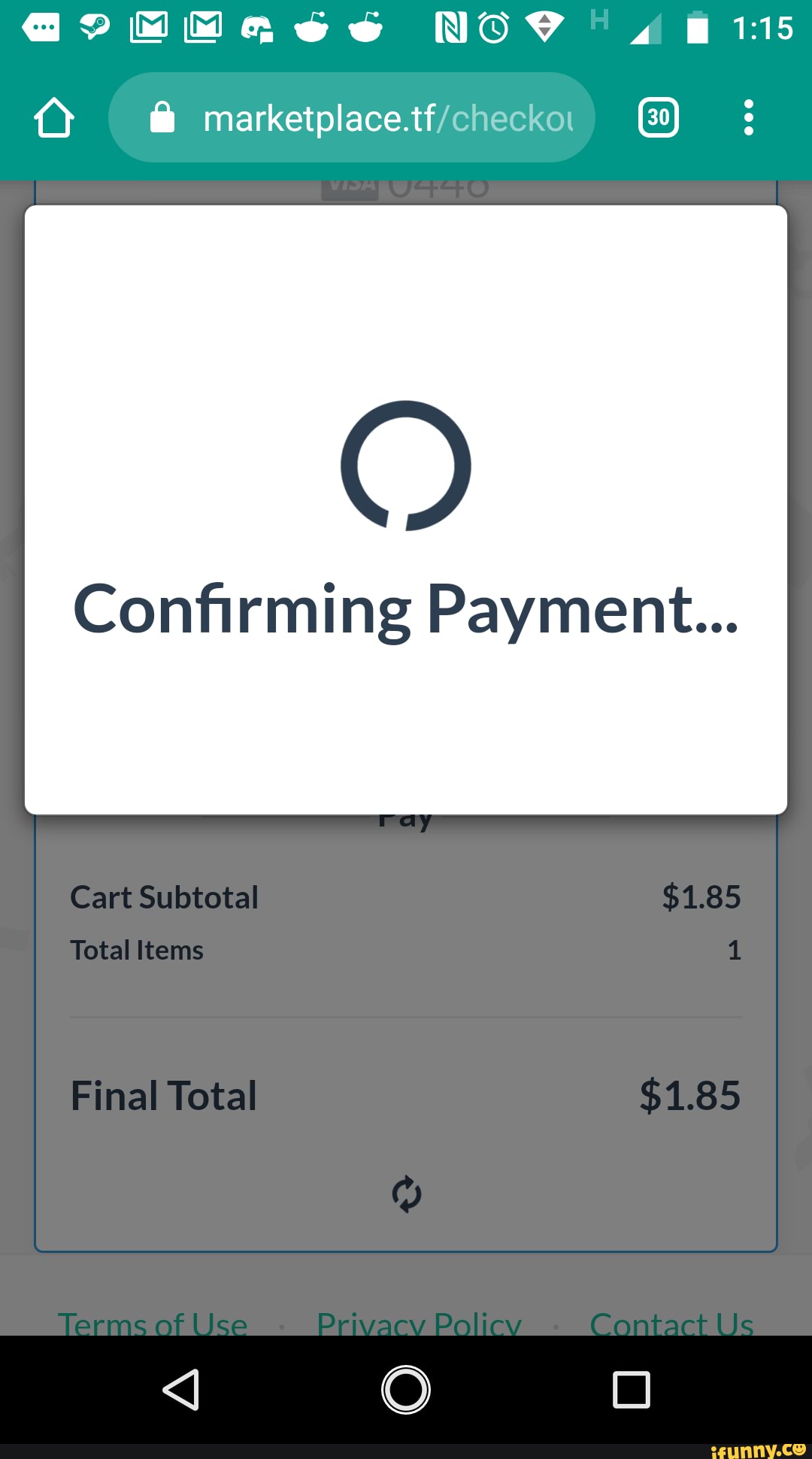 SS Marketplace tf NOD Confirming Payment Cart Subtotal Total Ltems 