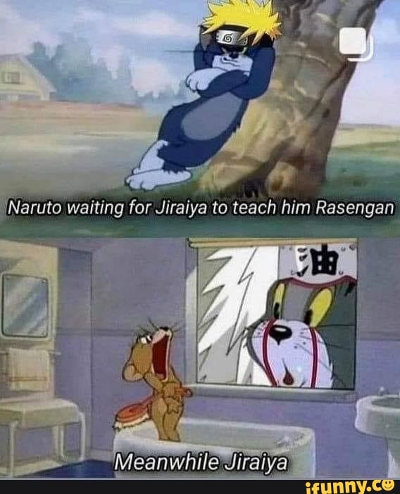 Naruto waiting for Jiratya to teach him Rasengan