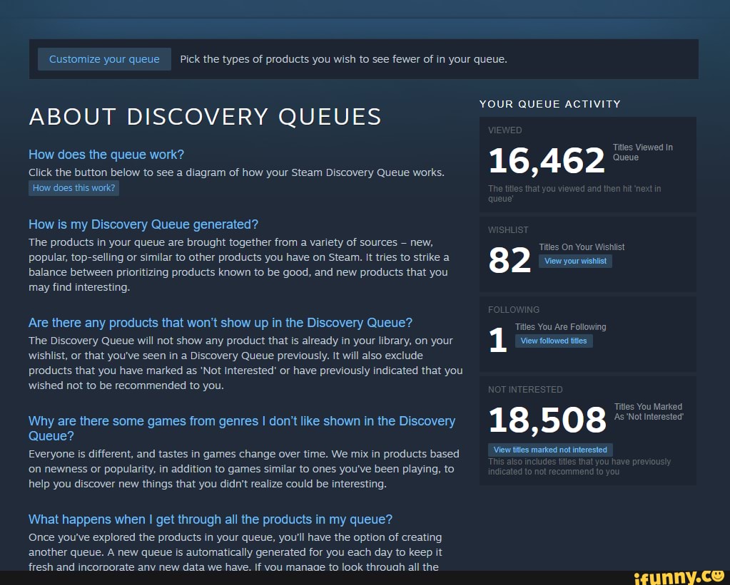 Steam discovery queue Customize your queue _Pick the types of