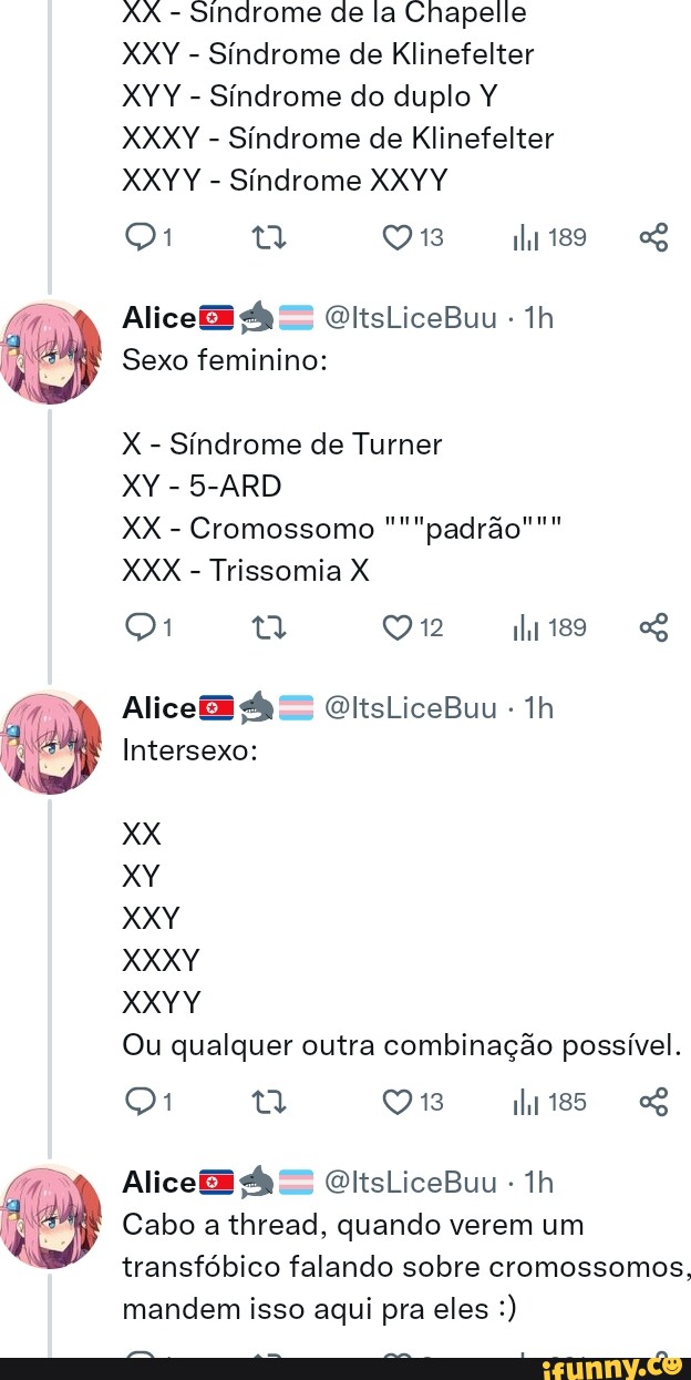 XX Sindrome de la Chapelle XXY Síndrome de Klinefelter XYY