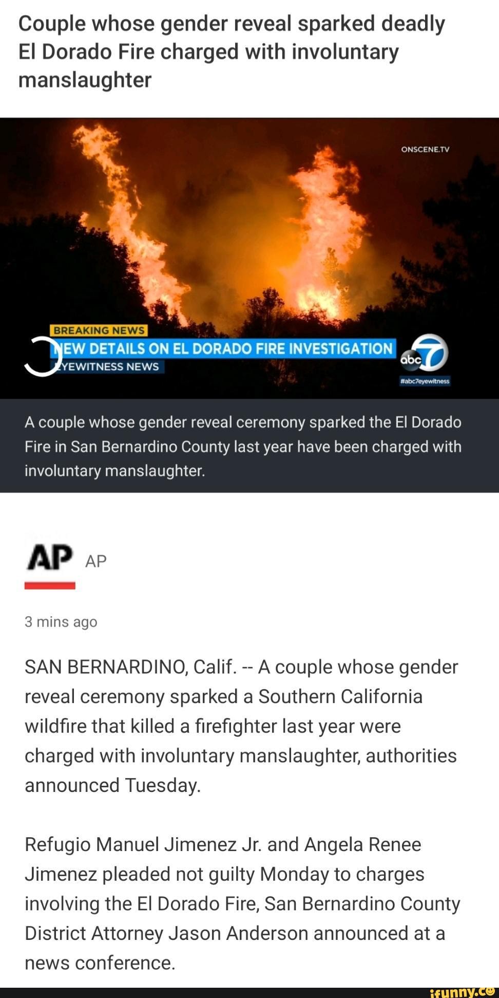 Couple whose gender reveal sparked deadly El Dorado Fire charged with