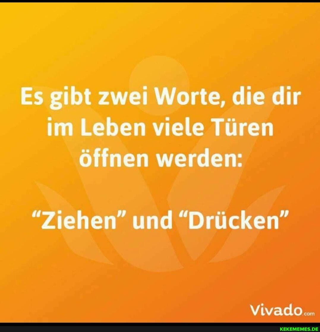 Es gibt zwei Worte, die dir im Leben viele Türen öffnen werden:
"Ziehen" und "Drücken"
Vivado..