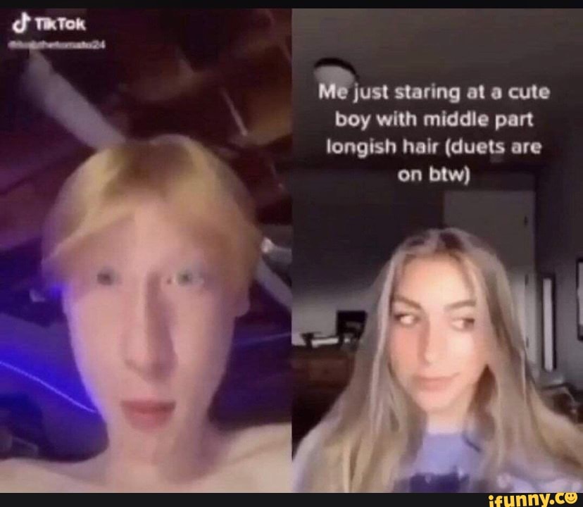 Me Just Staring At A Cute Boy With Middle Part Longish Hair Duets Are On Btw