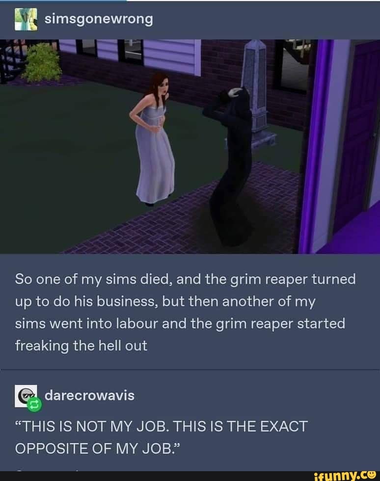 So one of my sims died, and the grim reaper turned up to do his