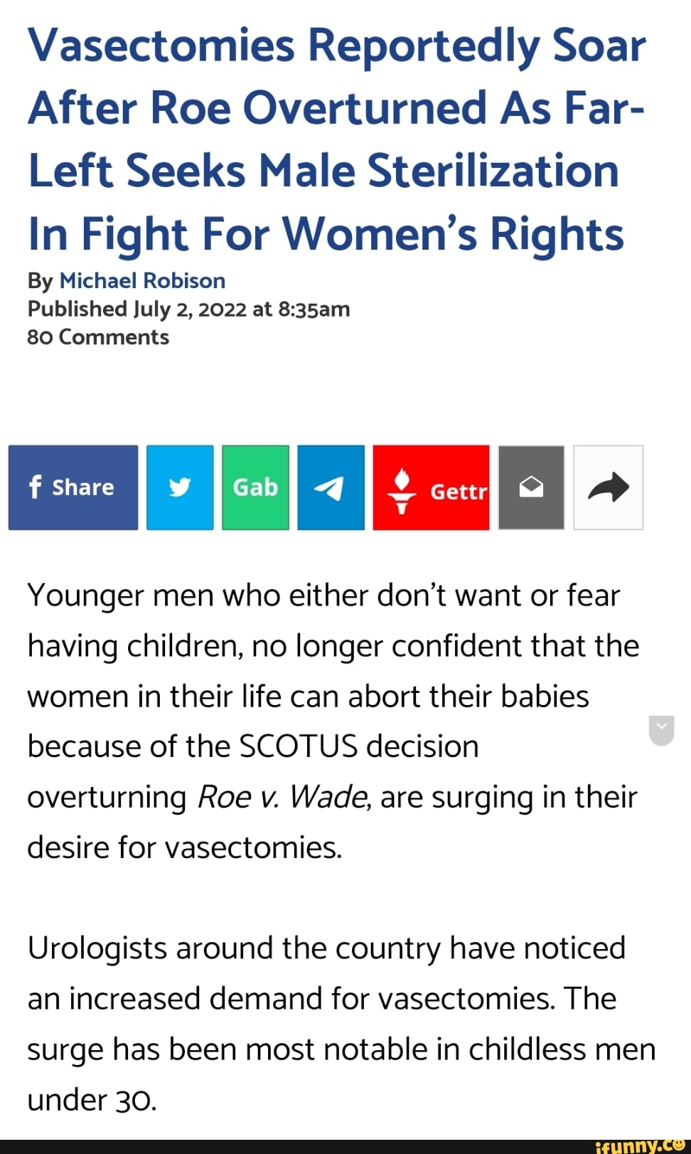 Vasectomies Reportedly Soar After Roe Overturned As Far Left Seeks