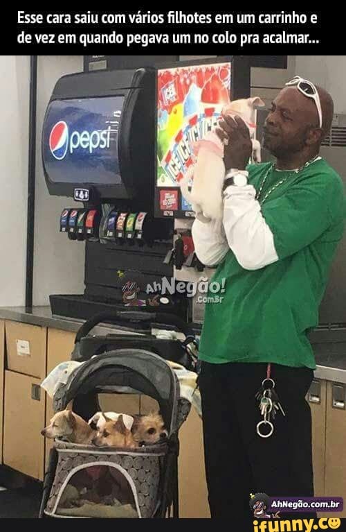 Esse cara saiu com vários filhotes em um carrinho e
de vez em quando pegava um no colo pra acalmar...