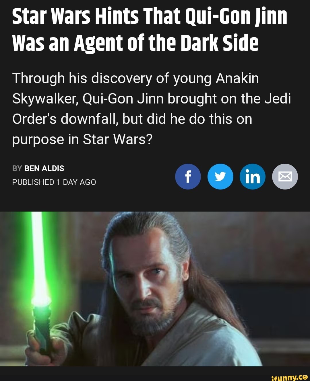 Star Wars Hints That QuiGon Jinn Was an Agent of the Dark Side Through