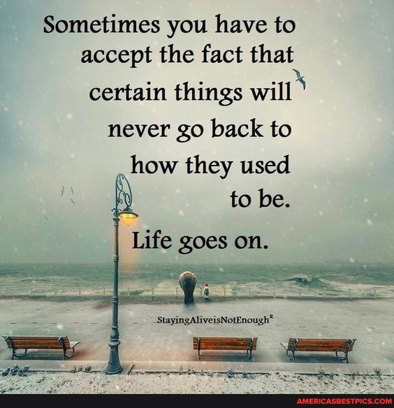 Sometimes you have to accept the fact that
certain things will never go back to
how they used
to be.