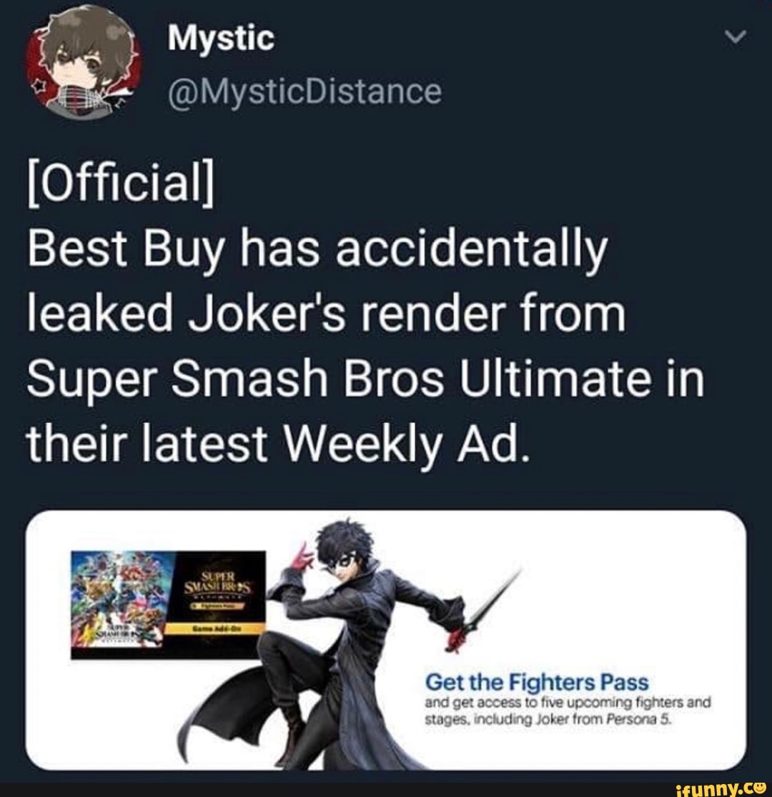 Ofﬁcial Best Buy Has Accidentally Leaked Joker S Render From Super Smash Bros Ultimate In Their Latest Weekly Ad