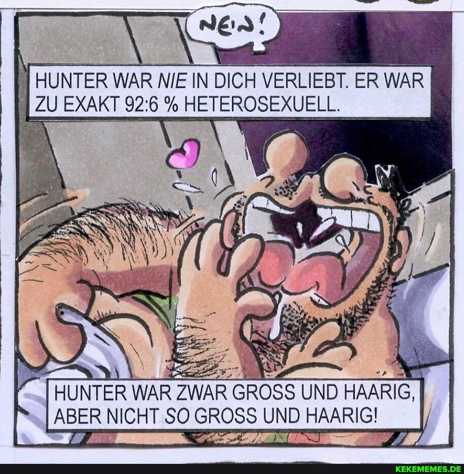 HUNTER WAR NIE IN DICH VERLIEBT. ER WAR ZU EXAKT % HETEROSEXUELL.
HUNTER WAR ZWAR GROSS UND HAARIG,
ABER NICHT SO GROSS UND HAARIG!
