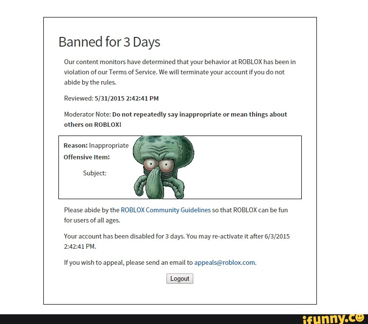 Roblox Funny Ban Reasons