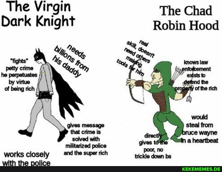 The Virgin The Chad
Dark Knight Robin Hood
saved