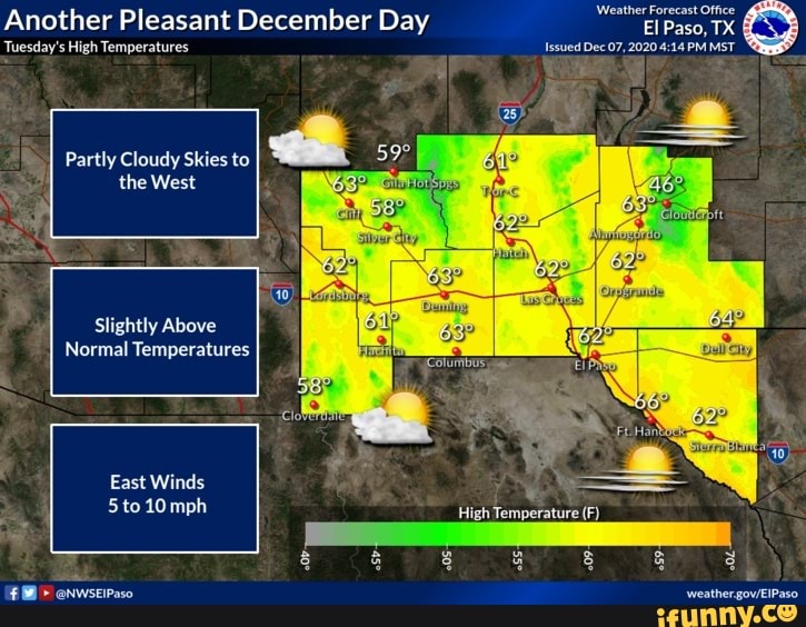 Another Pleasant December Day Paso, TX Tuesday's High Temperatures sed