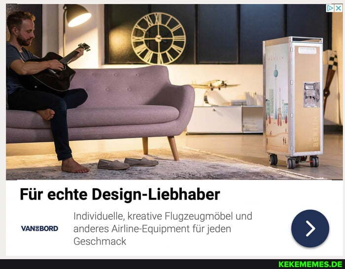 Für echte Design-Liebhaber
Individuelle, kreative Flugzeugmöbel und
VANZBORD anderes Airline-Equipment für jeden
Geschmack