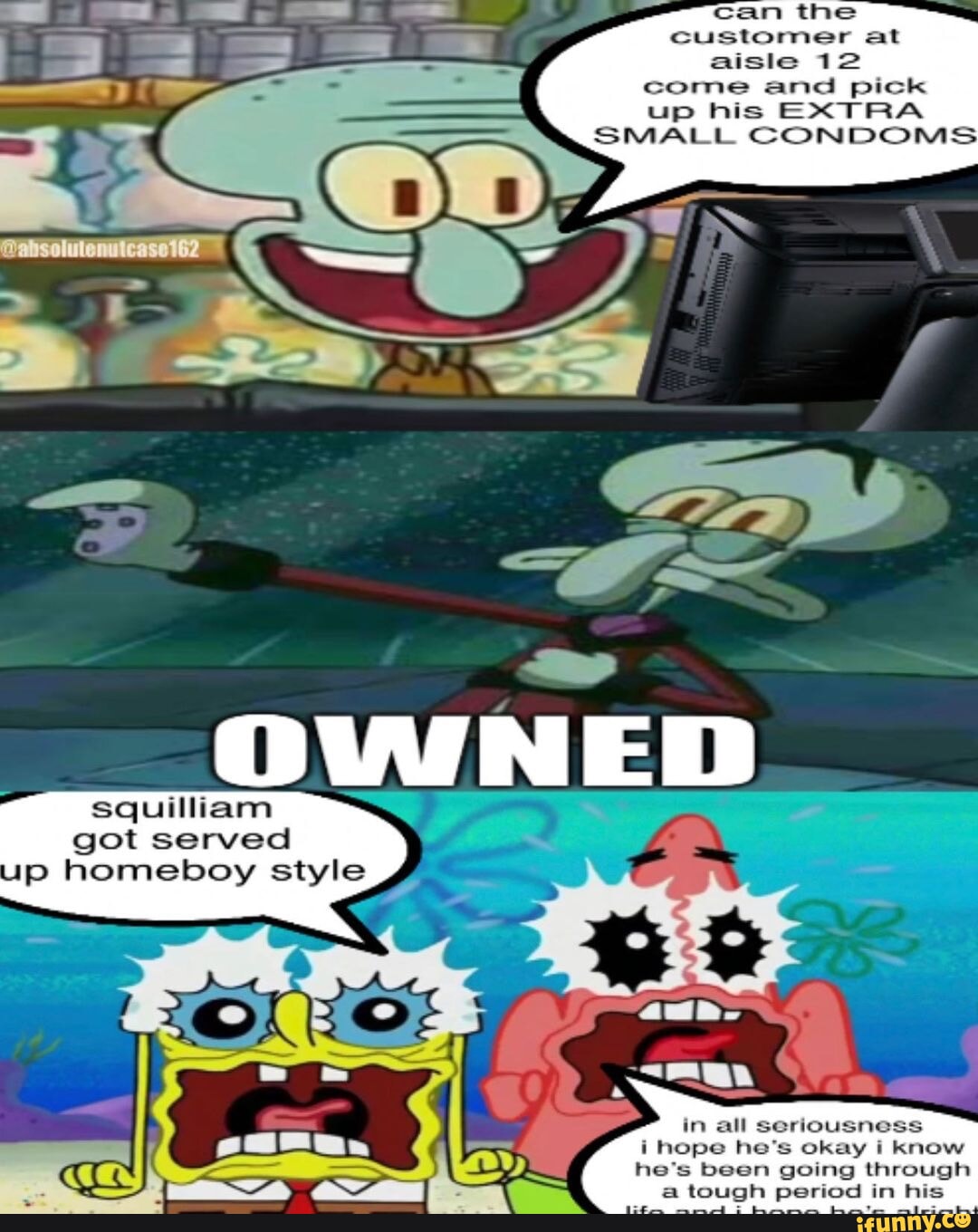 Can the customer at aisle 12 come and pick up his EXTRA SMALL CONDOMS