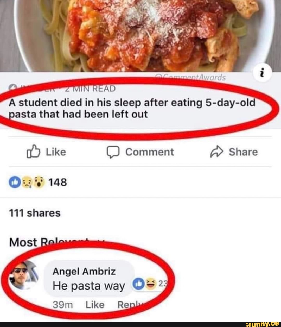 READ student died in his sleep after eating 5-day-ol pasta that had been  left out Like Comment Share F 148 111 shares Angel Ambriz He pasta way OF  Like - iFunny Brazil