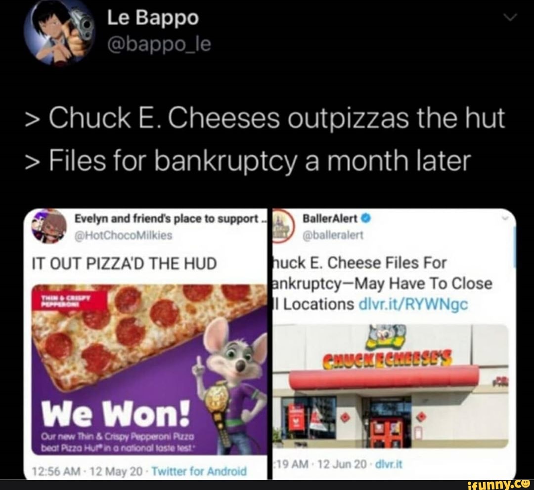 Chuck E. Cheeses outpizzas the hut Files for bankruptcy a month later 2 ...