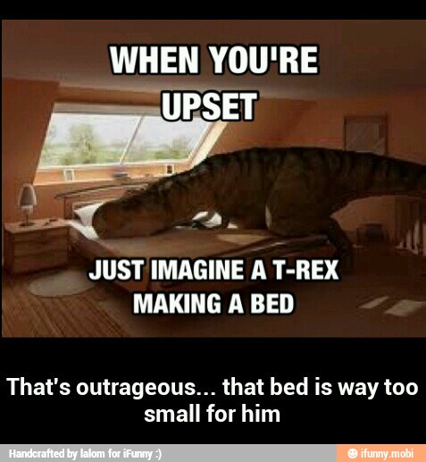 JUST IMAGINE A T-REX
MAKING A BED
That's outrageous... that bed is way too
small for him - That's outrageous... that bed is way too small for him