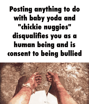 Posting Anything To Do With Baby Yoda And Chickie Nuggies Disqualifies You As A Human Being And Is Consent To Being Bullied Ifunny