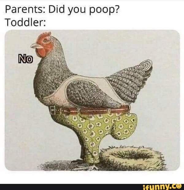Parents: Did you poop?
Toddler: