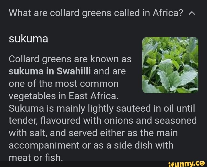 What are collard greens called in Africa? sukuma Collard greens are
