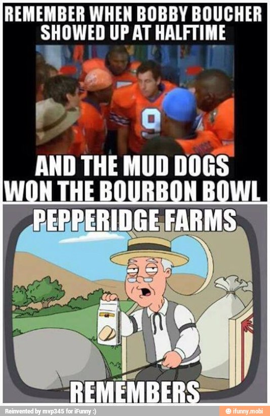REMEMBER WHEN BOBBY BOUCHER
SHOWED UP AT HALFTIME
AND
THE MUD DOGS
À