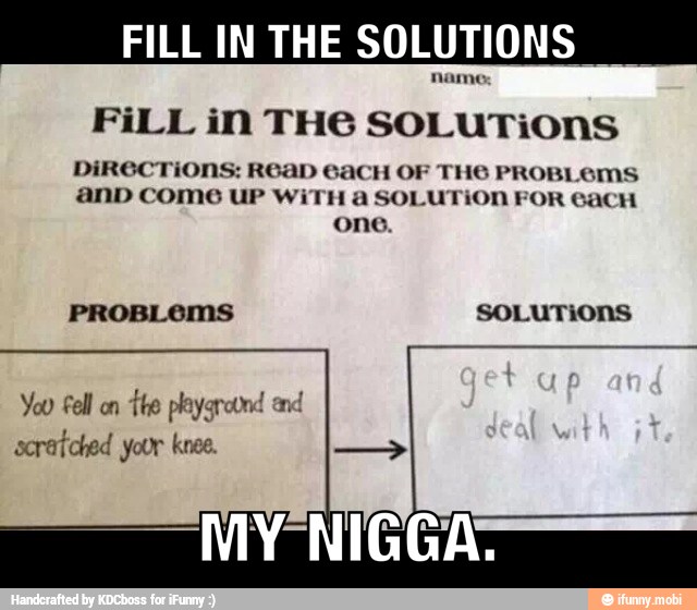 FILL IN THE SOLUTIONS
DIROCTIONS: ROAD GACH OF THE PROBLEMS
anD comes uP wiTH a SOLUTION FOR GacH
one.
You Fell on
the playground and
scratched your knee,