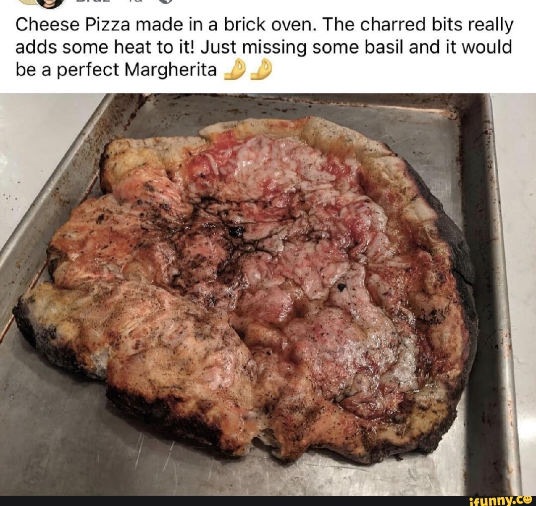 Cheese Pizza made in a brick oven. The charred bits really adds some ...