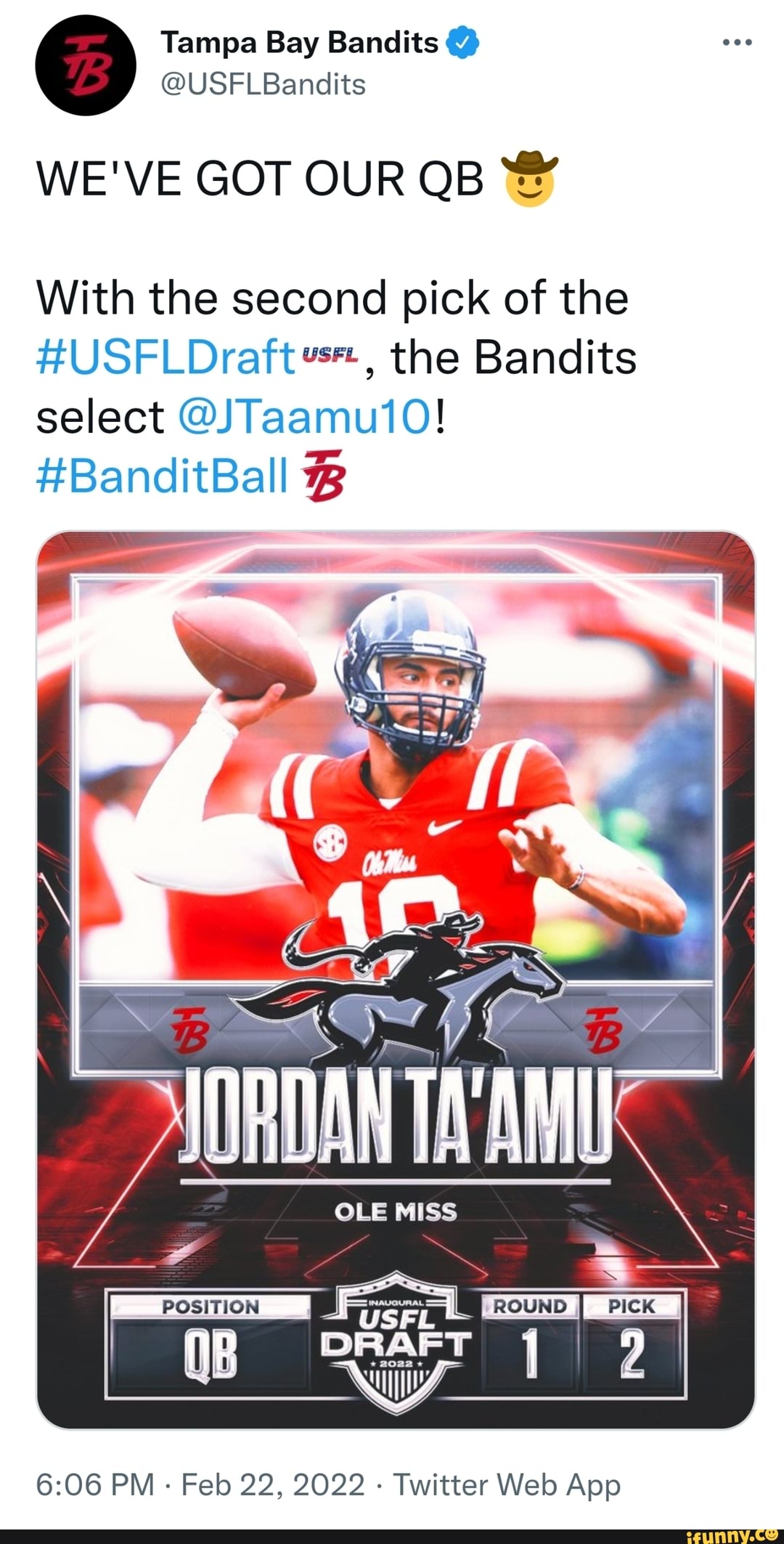 USFL Draft 2022: Tampa Bay Bandits take QB Jordan Ta'amu