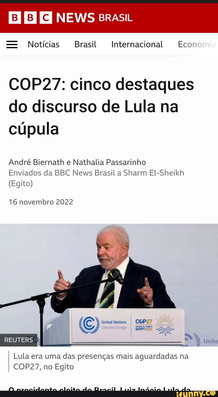 EIS NEWS Brasi ES Notícias Brasil Internacional Ec COP27 cinco