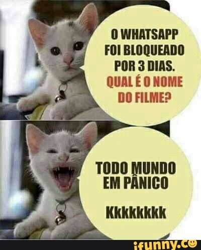 O WHATSAPP FOI BLOQUEADO POR 3 DIAS.
QUAL É O NOME
DO FILME?
TODO MUNDO EM PÂNICO