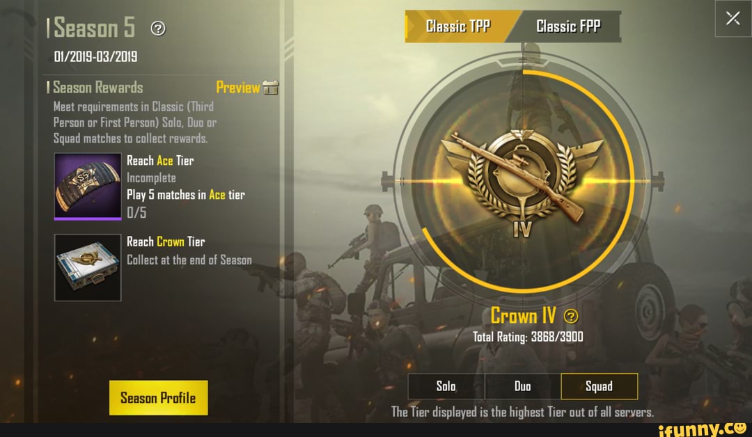 Pubg Season Elassic Tpp Classic Fpp I Season Rewards Meet Requirements In Classic Thi Person Or First Person Solo Duo Or Squad Matches To Collect Rewards Reach Ace Tier