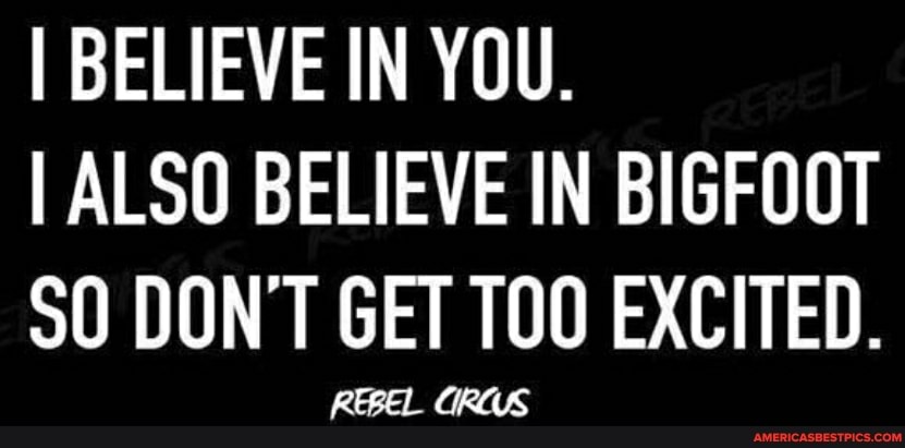 I BELIEVE IN YOU.
I ALSO BELIEVE IN BIGFOOT DON'T GET TOO EXCITED.
REBEL CROOK