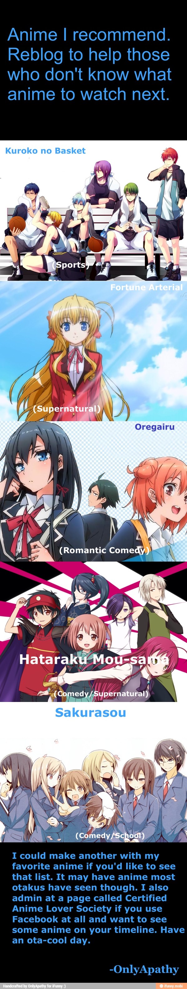 Anime I recommend.
Reblog to help those
who don't know what
anime to watch next.